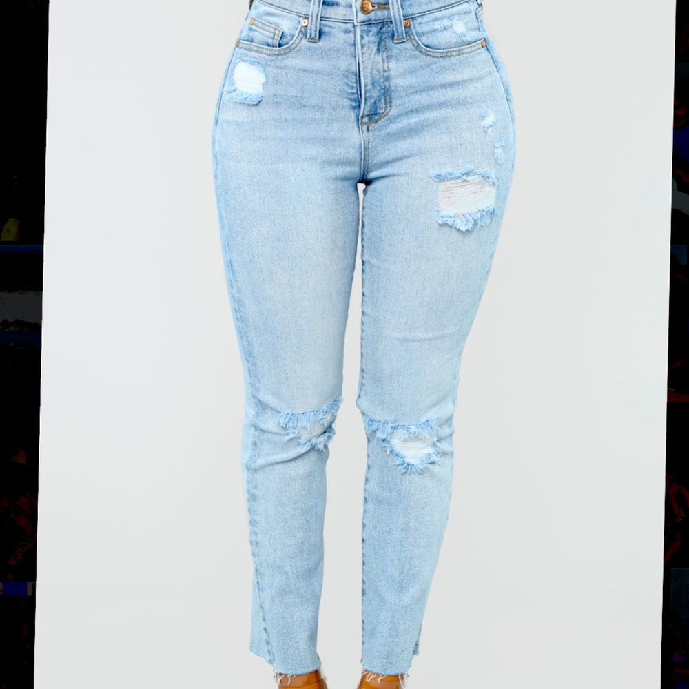 Fashion Nova distressed high rise jeans